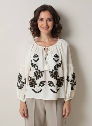 Blouse imprimé fantaisie manches longues beige SUMMUM femme