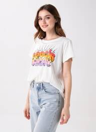 T-shirt sérigraphie floquée manches courtes blanc NINE TEES femme