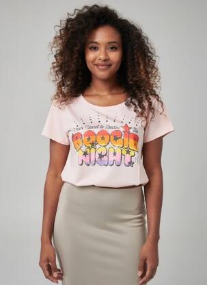 T-shirt sérigraphie floquée manches courtes rose NINE TEES femme