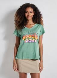 T-shirt sérigraphie floquée manches courtes vert NINE TEES femme