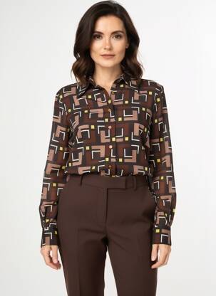 Chemisier imprimé fantaisie manches longues marron MALIPARMI femme