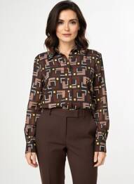 Chemisier imprimé fantaisie manches longues marron MALIPARMI femme