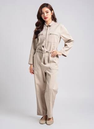 Combi-pantalon col chemisier manches longues beige LA PETITE FRANCAISE femme