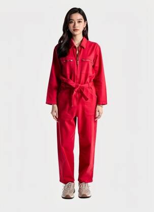 Combi-pantalon col chemisier manches longues rose LA PETITE FRANCAISE femme