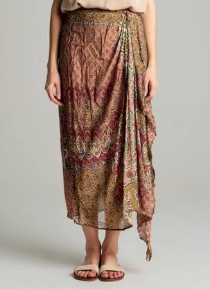 Jupe longue imprimé fantaisie rose BELAIR femme