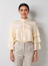 Chemisier col mao manches 3/4 beige SUMMUM femme