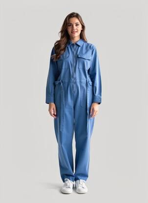 Combi-pantalon col chemisier manches longues bleu ROSE GARDEN femme