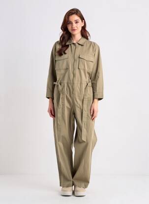 Combi-pantalon col chemisier manches longues vert ROSE GARDEN femme