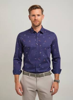 Chemise manches longues imprimé fantaisie bleu EMYLE homme