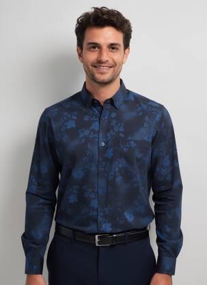 Chemise manches longues imprimé fleurs bleu EMYLE homme