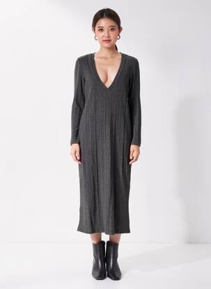 Robe longue manches longues manches longues gris MAT. femme