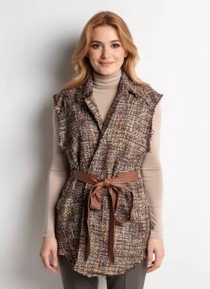 Veste casual col tailleur marron MAT. femme