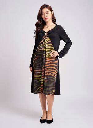 Robe mi-longue coupe fluide manches longues noir AN II VITO femme