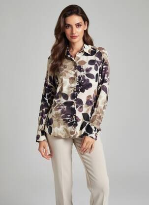 Chemisier tissage crêpe manches longues beige AN II VITO femme