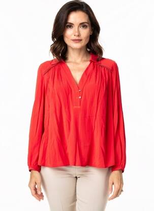 Blouse tissage popeline manches longues rouge MAT. femme