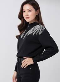 Pull stretch manches longues noir MAT. femme
