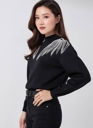 Pull stretch manches longues noir MAT. femme