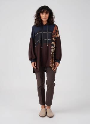 Sweat-shirt à capuche stretch manches longues marron MAT. femme