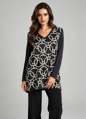 Tunique manches longues imprimé fantaisie noir SOPHIA femme