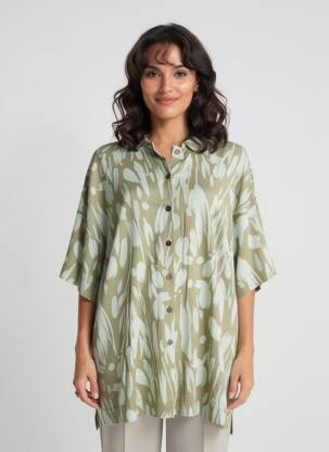 Robe mi-longue imprimé fantaisie manches longues vert MASAI femme
