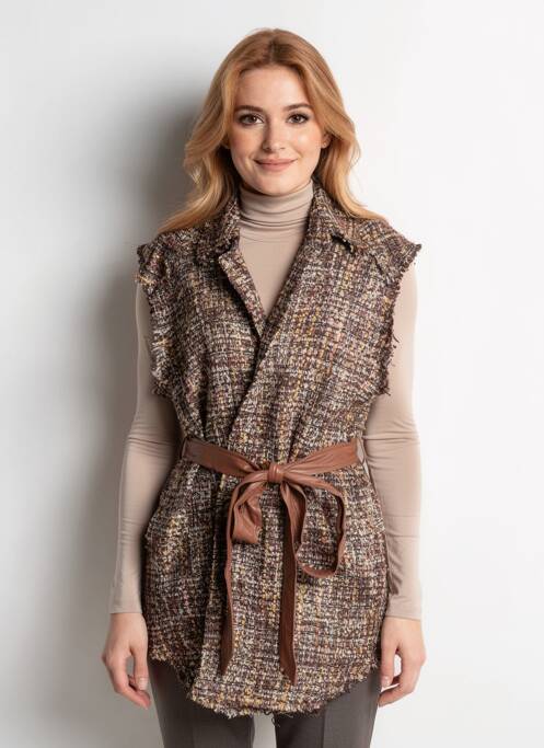 Veste casual col tailleur marron MAT. femme