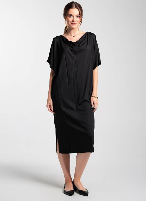 Robe mi-longue manches courtes manches courtes noir MASAI femme