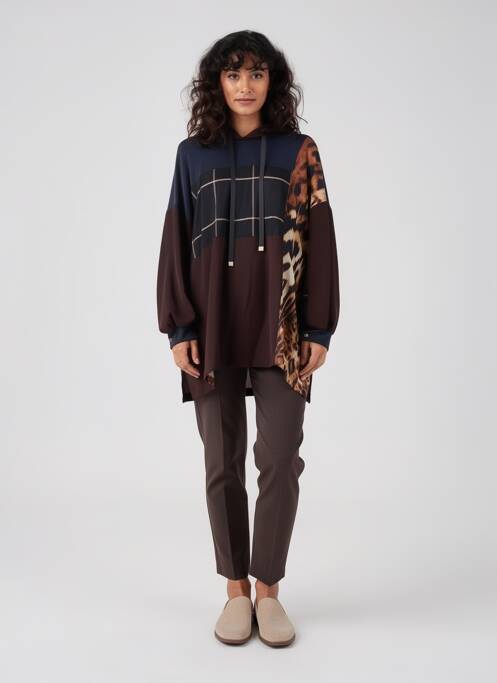 Sweat-shirt à capuche stretch manches longues marron MAT. femme