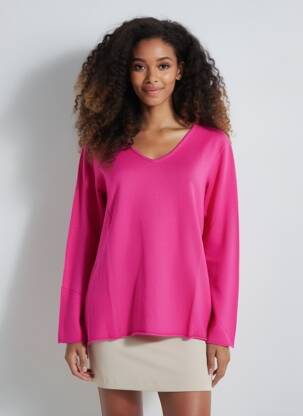 Pull coupe cintrée manches longues rose YELLOW LABEL femme