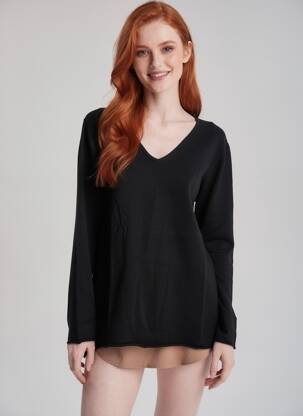 Pull coupe cintrée manches longues noir YELLOW LABEL femme