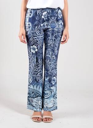Pantalon flare taille élastique bleu MAT. femme