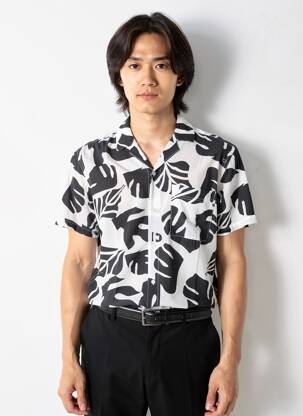 Chemise manches courtes imprimé fantaisie noir TOM TAILOR homme