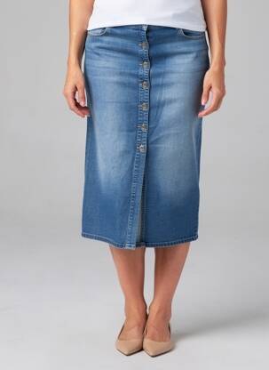 Jupe mi-longue coupe droite bleu LCDN femme