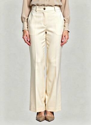 Pantalon droit tissage crêpe taille normale beige LCDN femme