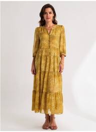 Robe longue imprimé fantaisie manches 3/4 jaune GERARD DAREL femme