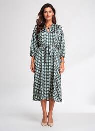 Robe mi-longue imprimé fantaisie manches longues vert GERARD DAREL femme