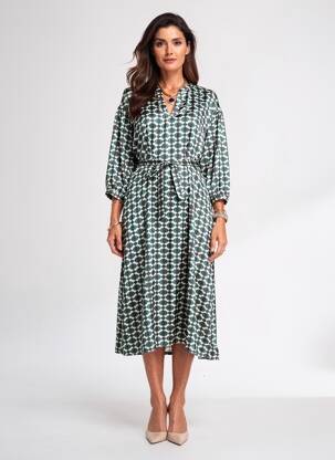 Robe mi-longue imprimé fantaisie manches longues vert GERARD DAREL femme