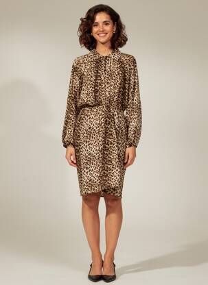 Robe mi-longue imprimé fantaisie manches longues beige GERARD DAREL femme