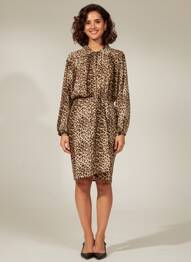 Robe mi-longue imprimé fantaisie manches longues beige GERARD DAREL femme