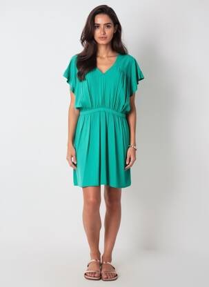 Robe courte manches courtes manches courtes vert LE TEMPS DES CERISES femme