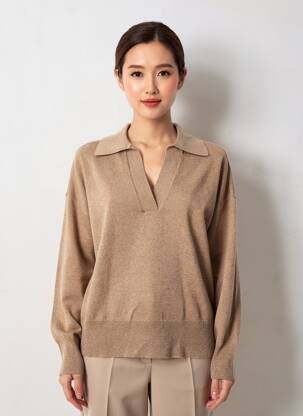 Pull tissage chiné manches longues beige GANT femme