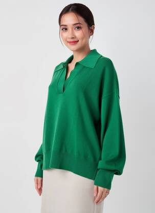 Pull tissage chiné manches longues vert GANT femme