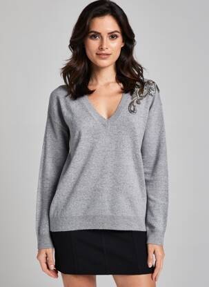 Pull col v manches longues gris LIU JO femme