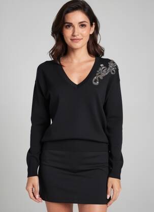 Pull col v manches longues noir LIU JO femme