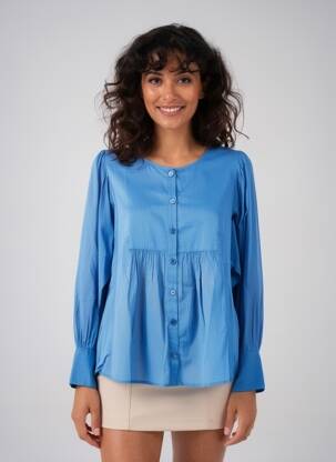 Chemisier tissage popeline manches longues bleu STELLA FOREST femme