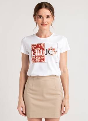 T-shirt sérigraphie avec strass manches courtes blanc LIU JO femme