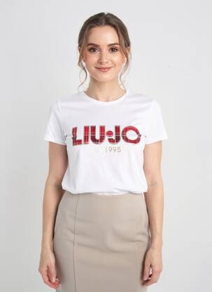 T-shirt sérigraphie avec strass manches courtes blanc LIU JO femme