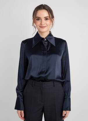 Chemisier coupe droite manches longues bleu KOCCA femme