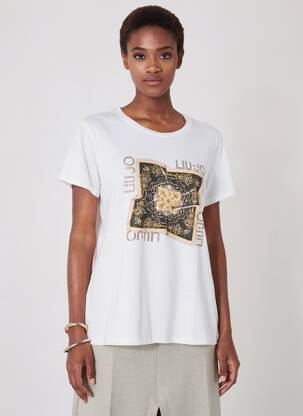 T-shirt sérigraphie avec strass manches courtes blanc LIU JO femme