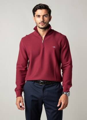 Pull maille souple et aérée manches longues rouge GANT homme