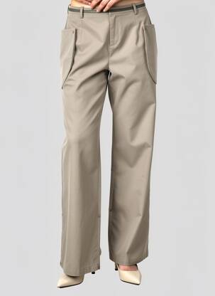 Pantalon droit tissage popeline taille normale gris CARNET DE BORD femme
